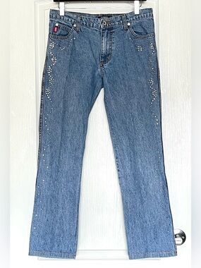 VTG 90s Laundry by Shelli Segal Studded Rhinestone Jeans Compliance Tag Size 10